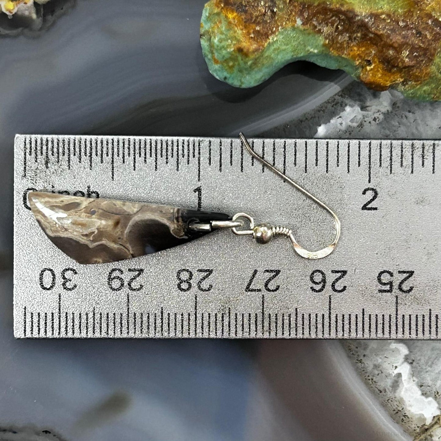 Sterling Silver Triangle Plum Root Jasper Slab Dangle Earrings For Women #161