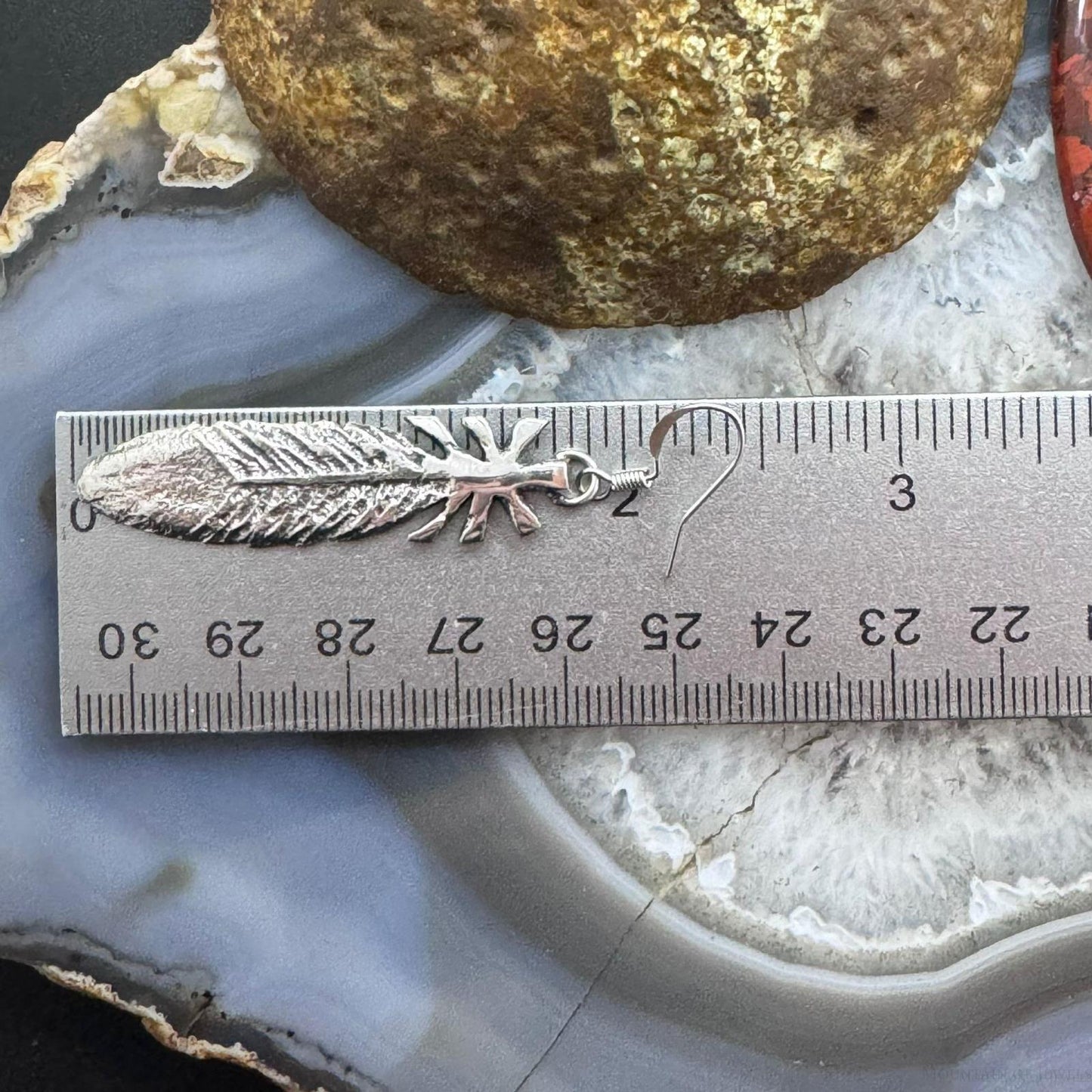 Gary Custer Sterling Silver Tufa Cast Feather Dangle Earrings For Women