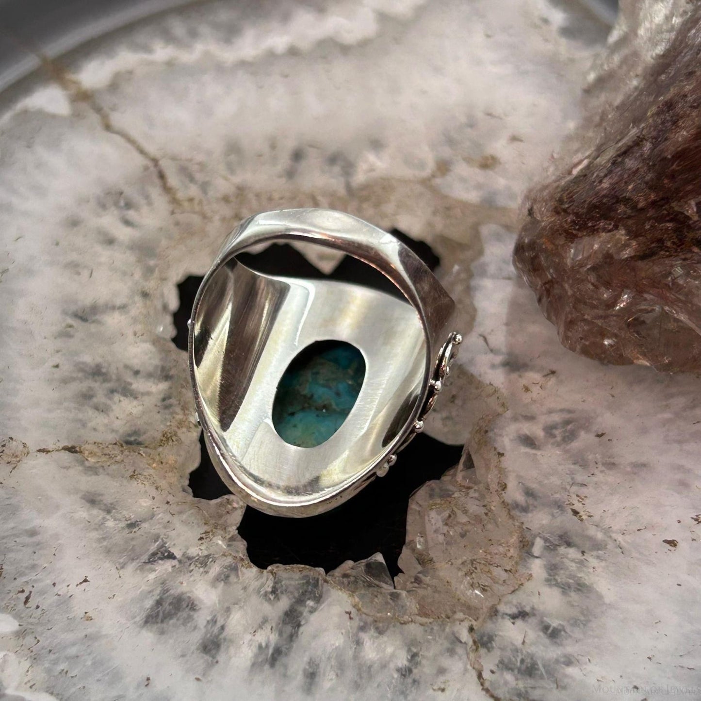 Sterling Silver Southwestern Style Oval Malachite Chrysocolla Ring Size 7.5 For Women