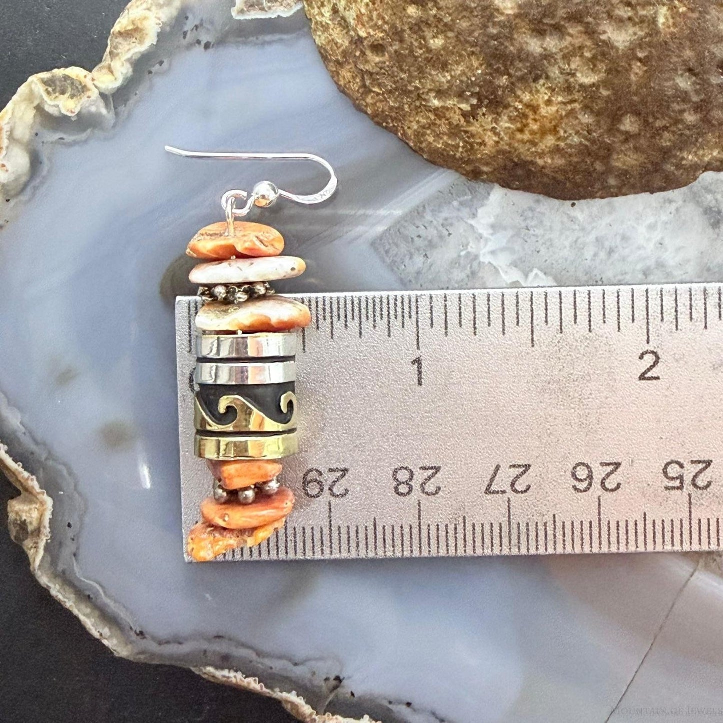 Tommy & Rosita Singer Sterling Silver Orange Spiny Oyster Beads Dangle Earrings For Women