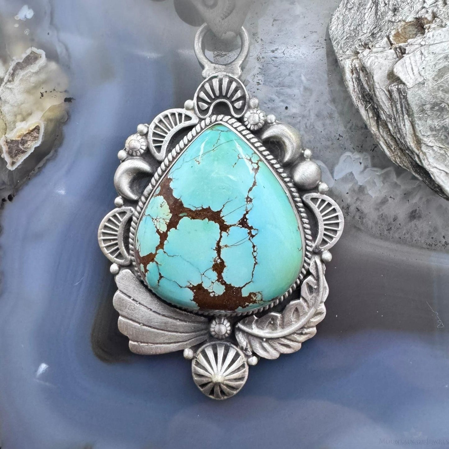 Sterling Silver Southwestern Style Large Chubby Teardrop Sierra Bella Turquoise Pendant For Women