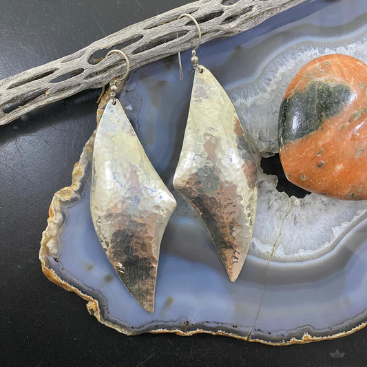 Vintage Native American Sterling Silver Half Moon Hammered Dangle Earrings