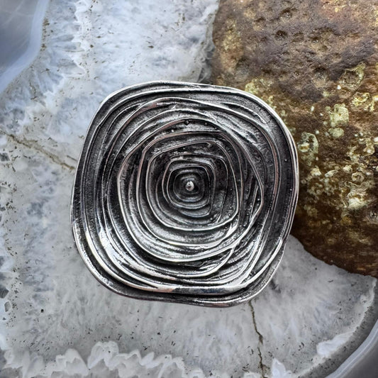 Sterling Silver Round Swirly Pattern Solid Fashion Ring For Women, Taxco Mexico