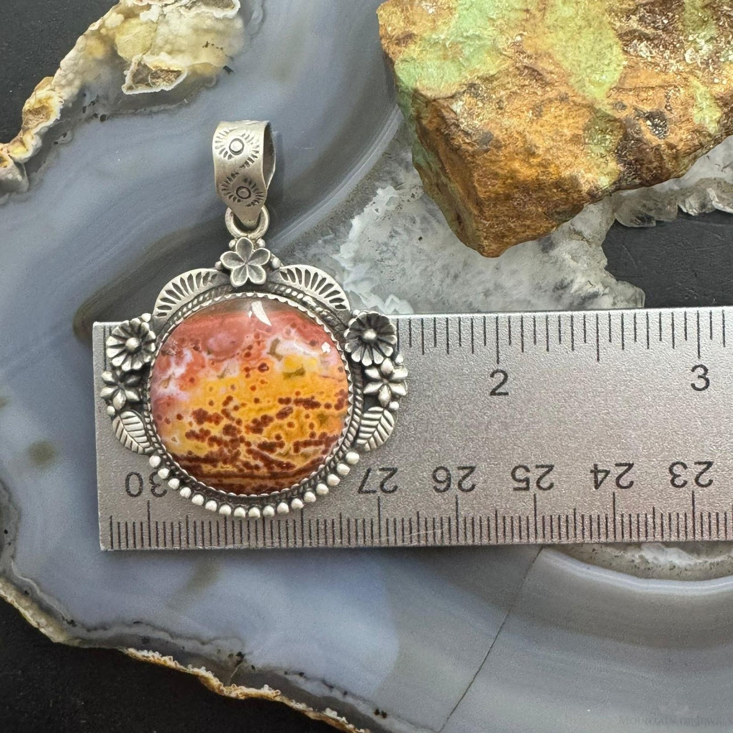 Sterling Silver Southwestern Style Round River Jasper Decorated Pendant For Women