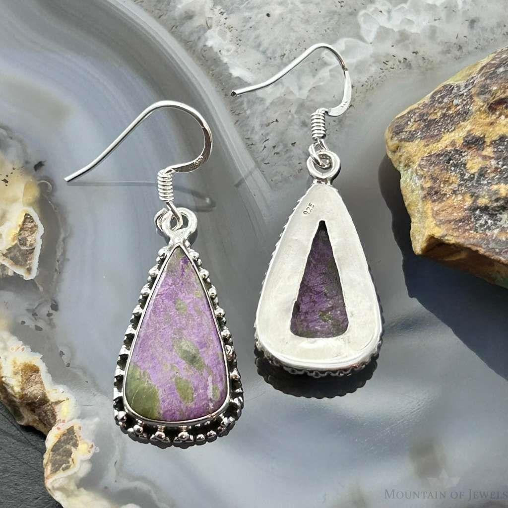 Sterling Silver Southwestern Style Teardrop Stichtite Dangle Earrings For Women