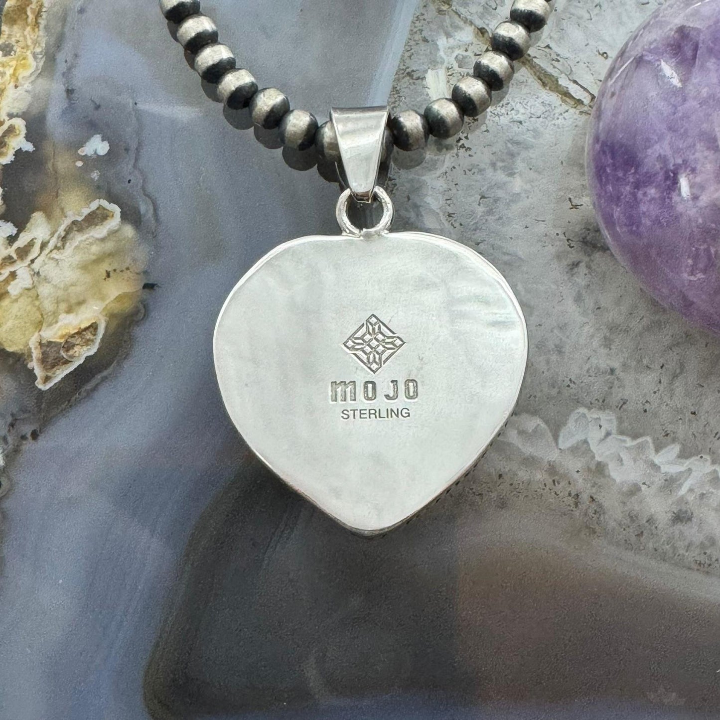 Sterling Silver Southwestern Style Pink Quartz Heart Shape Pendant For Women