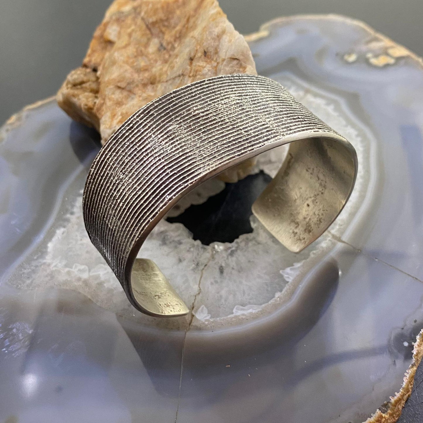 Cheyenne Custer Native American Sterling Silver Tufa Cast Bracelet For Women