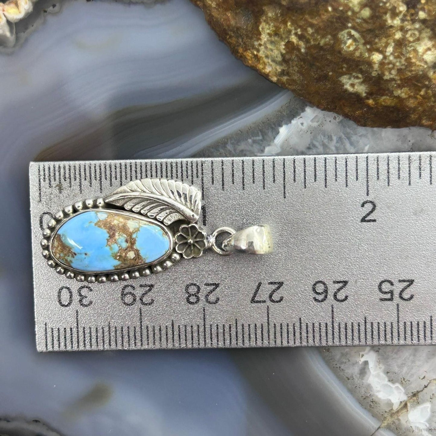 Sterling Silver Southwestern Style Golden Hill Turquoise Leaves Pendant For Women #4