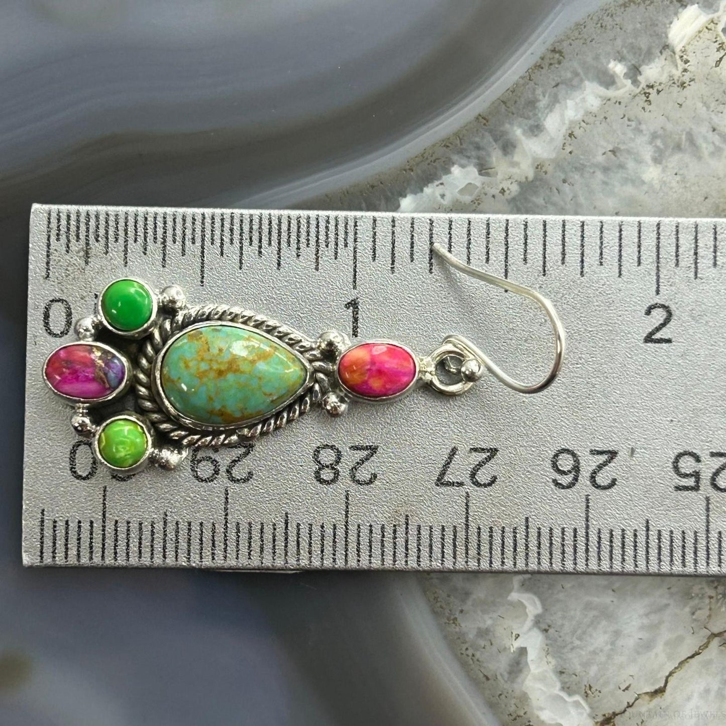 Sterling Silver Southwestern Style Multistone Dangle Earrings For Women #4