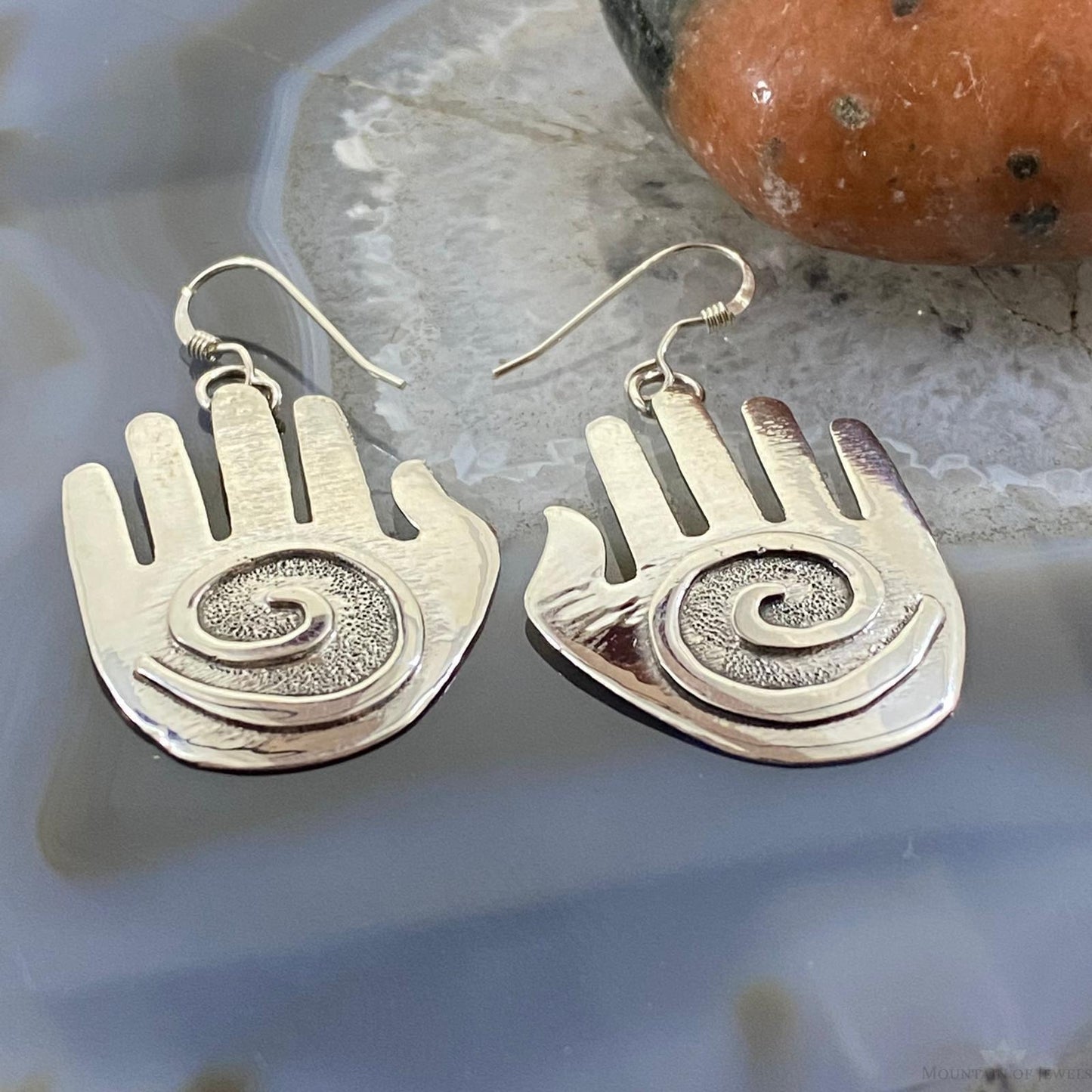 Brad Panteah Native American Sterling Silver Hand Dangle Earrings For Women