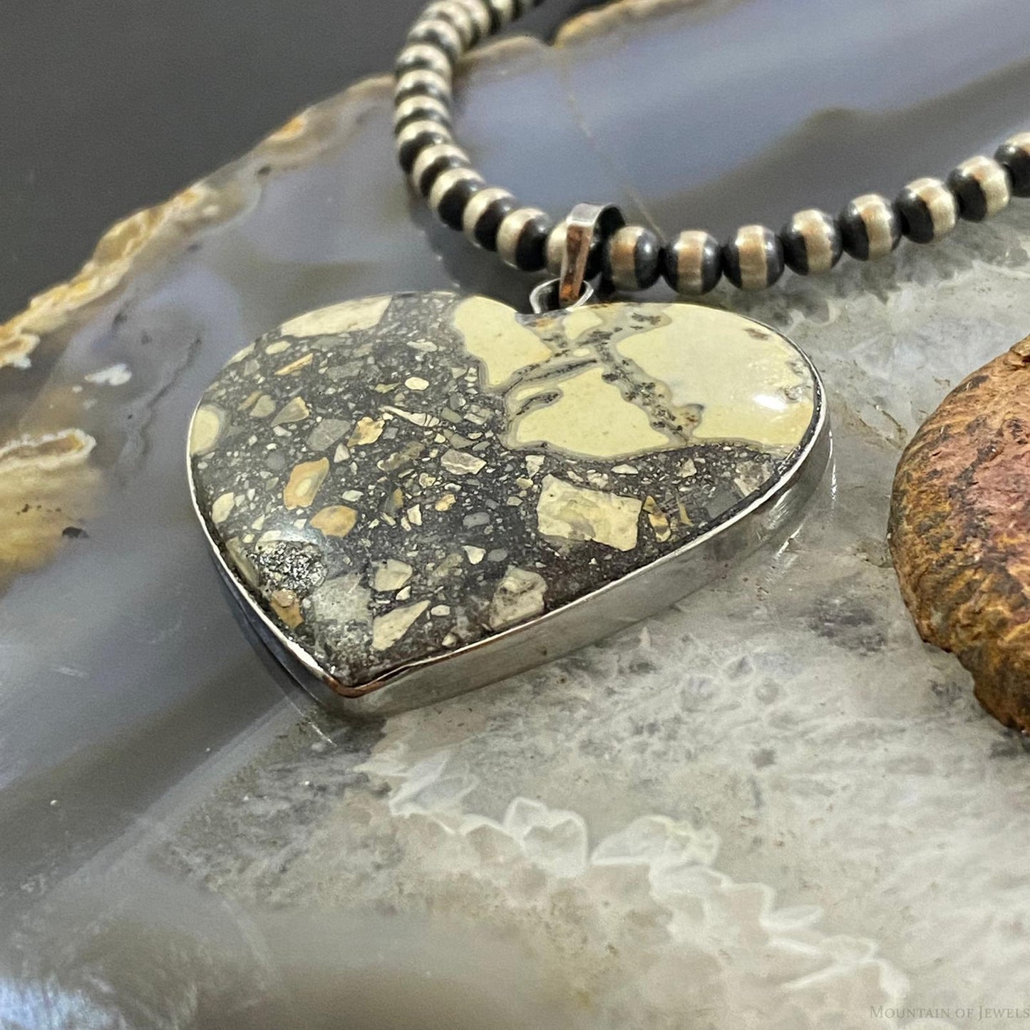 Stainless Steel Heart Shape Maligano Jasper Pendant For Women #101