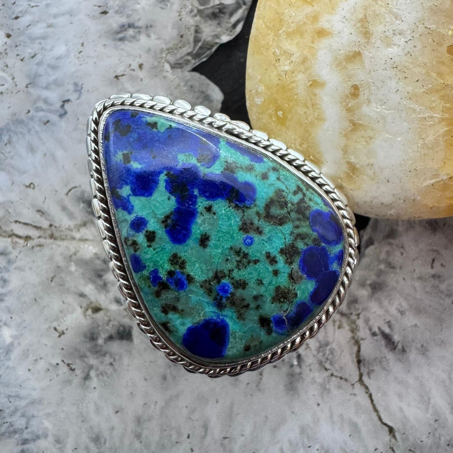 Sterling Silver Southwestern Style Large Teardrop Azurite Ring Size 6 For Women