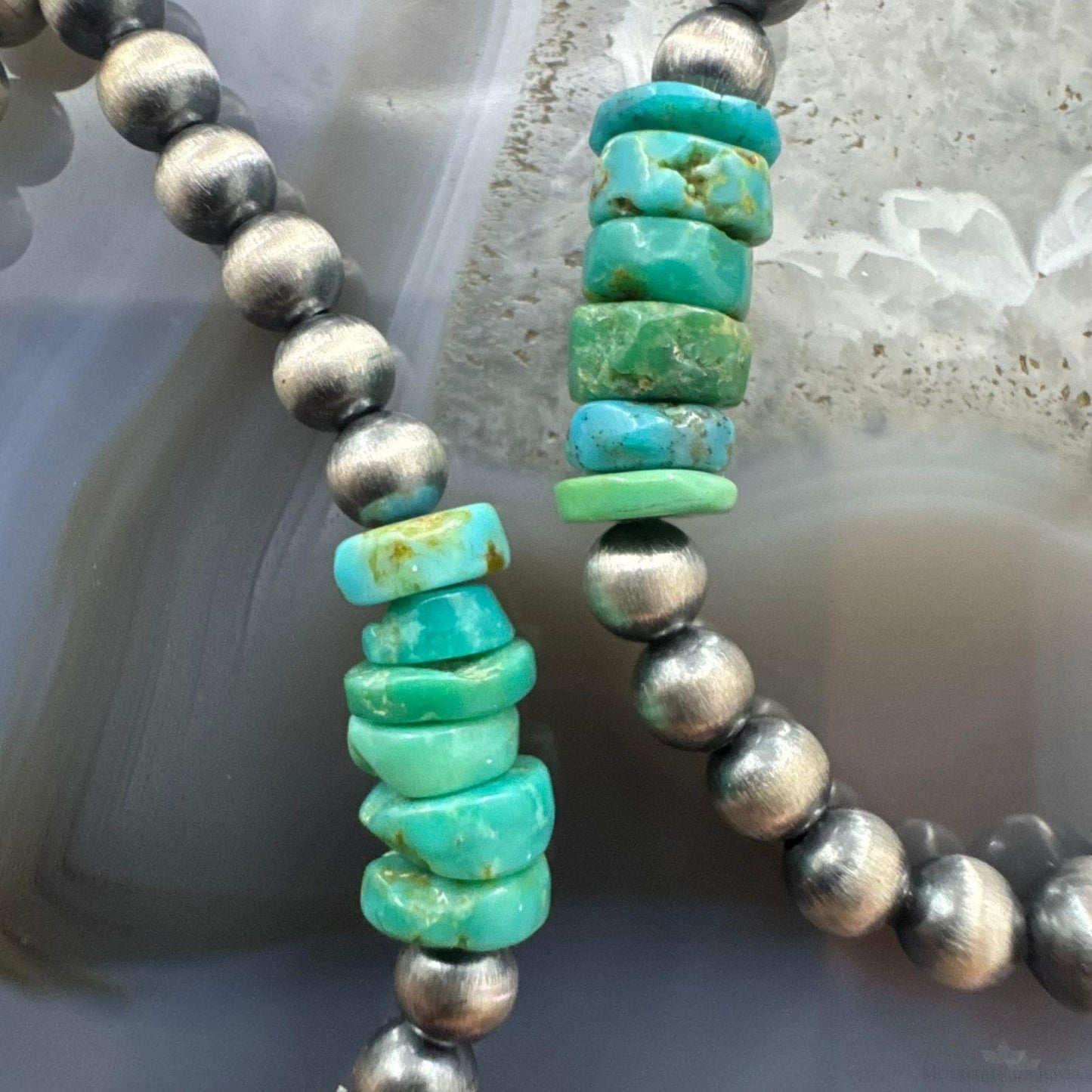 Sterling Silver 4mm Navajo Pearl Southwester Style & 6mm Turquoise Bead Hoop Earrings For Women