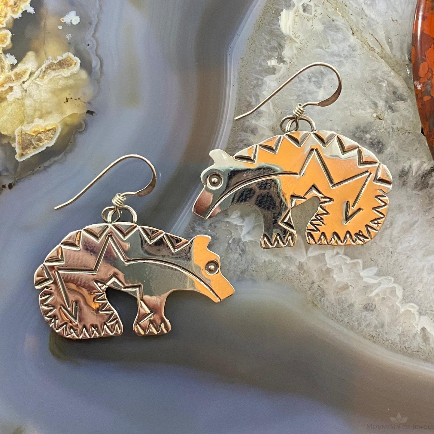Brad Panteah Sterling Silver Stamped Fetish Bear Dangle Earrings For Women #2