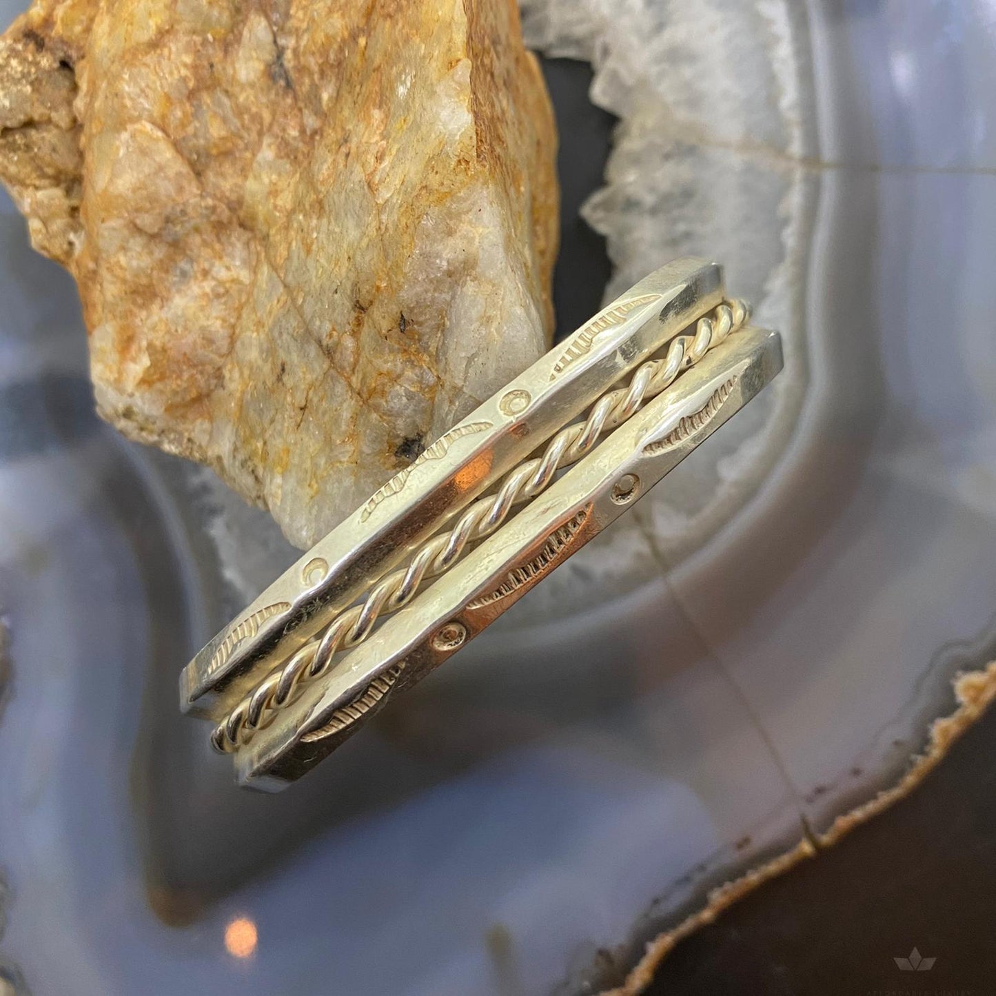Vintage Native American Silver Stamped With Coil Bracelet For Women