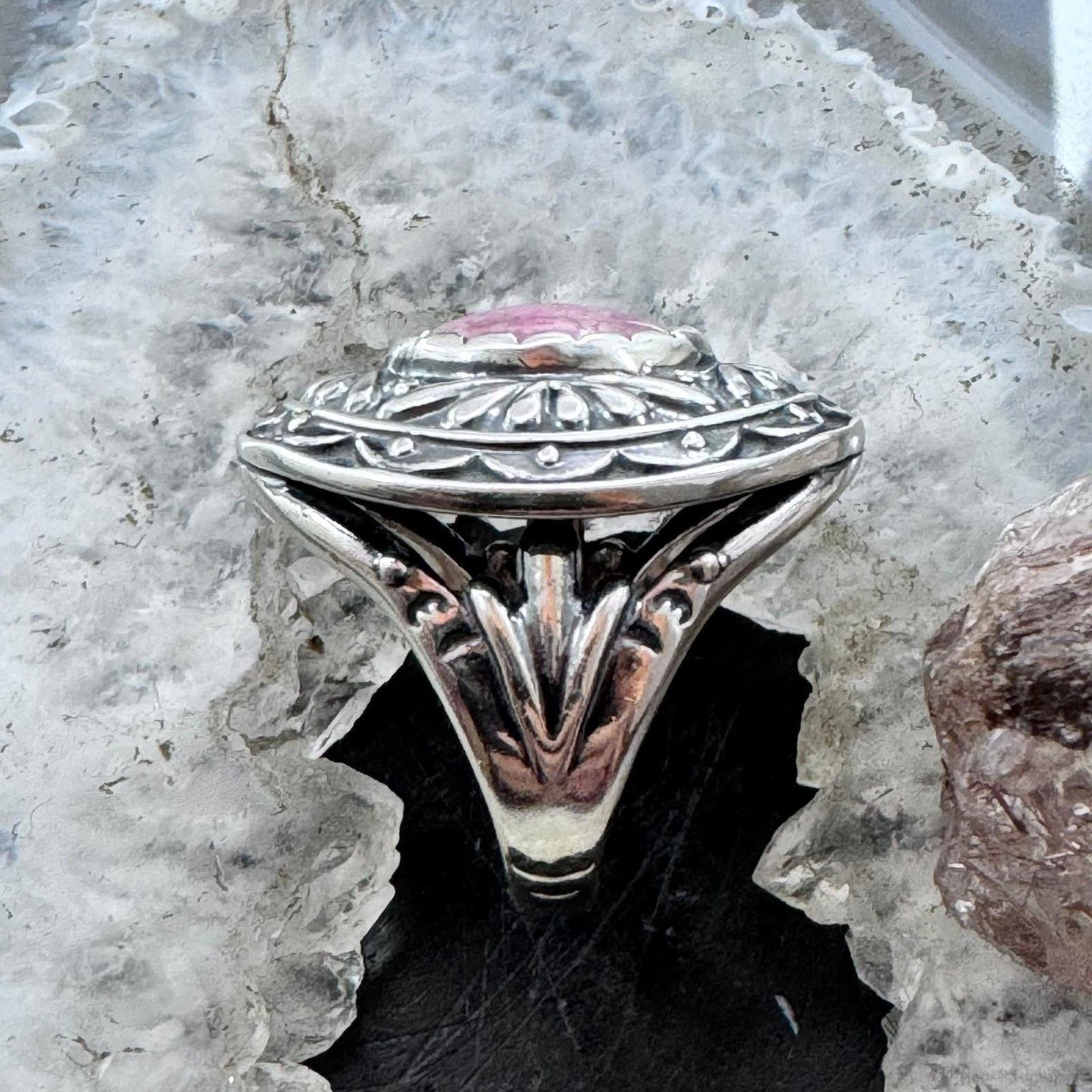 Carolyn Pollack Sterling Silver Oval Rhodochrosite Decorated Ring Size 5 For Women #1