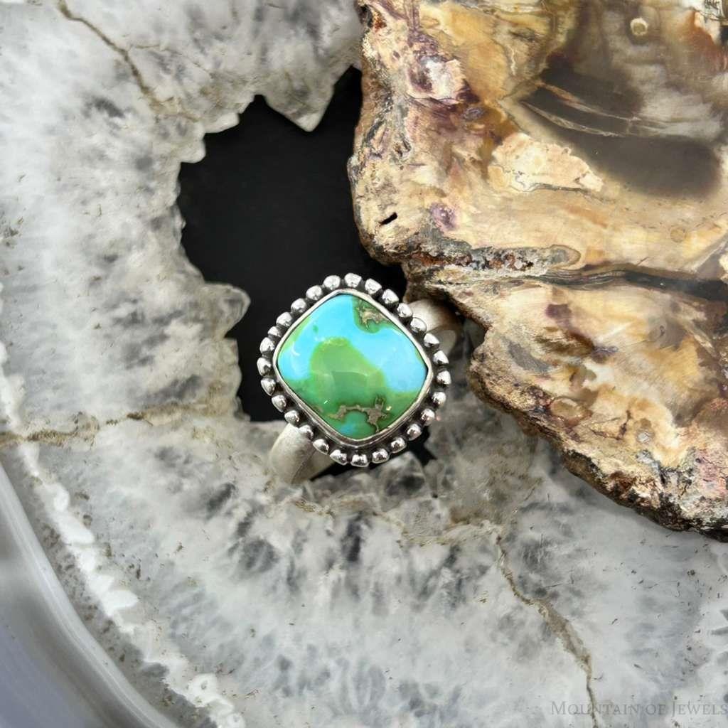 Sterling Silver Southwestern Style Square Sonora Gold Turquoise Adjustable Ring #6