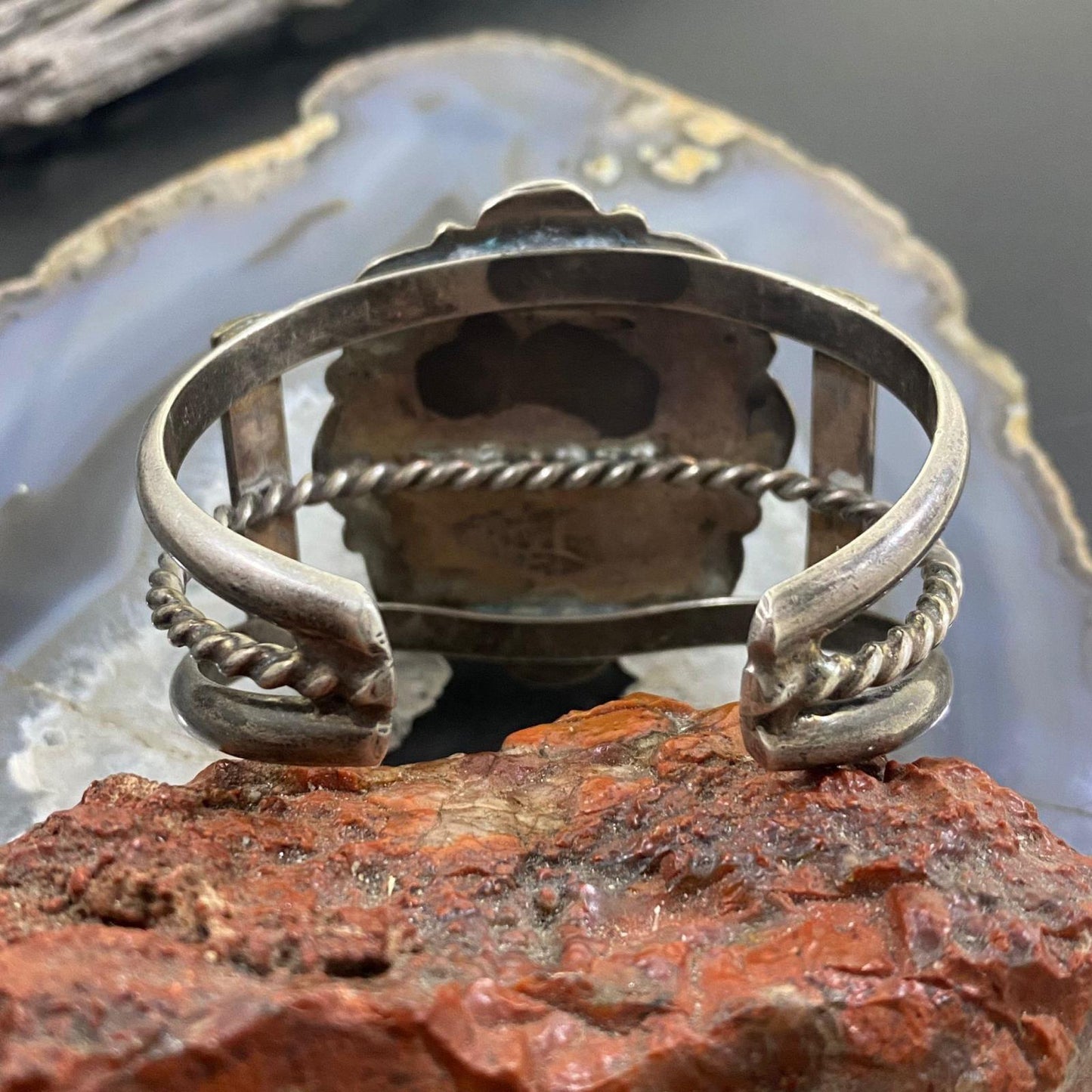 Vintage Native American Silver Turquoise Heavy Bracelet For Women