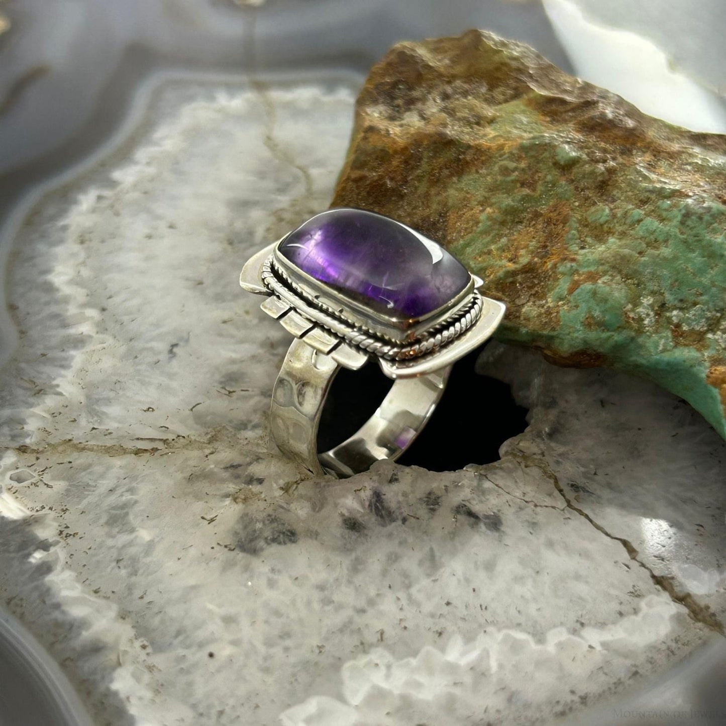 Sterling Silver Southwestern Style Star Amethyst Bar Ring Size 9 For Women