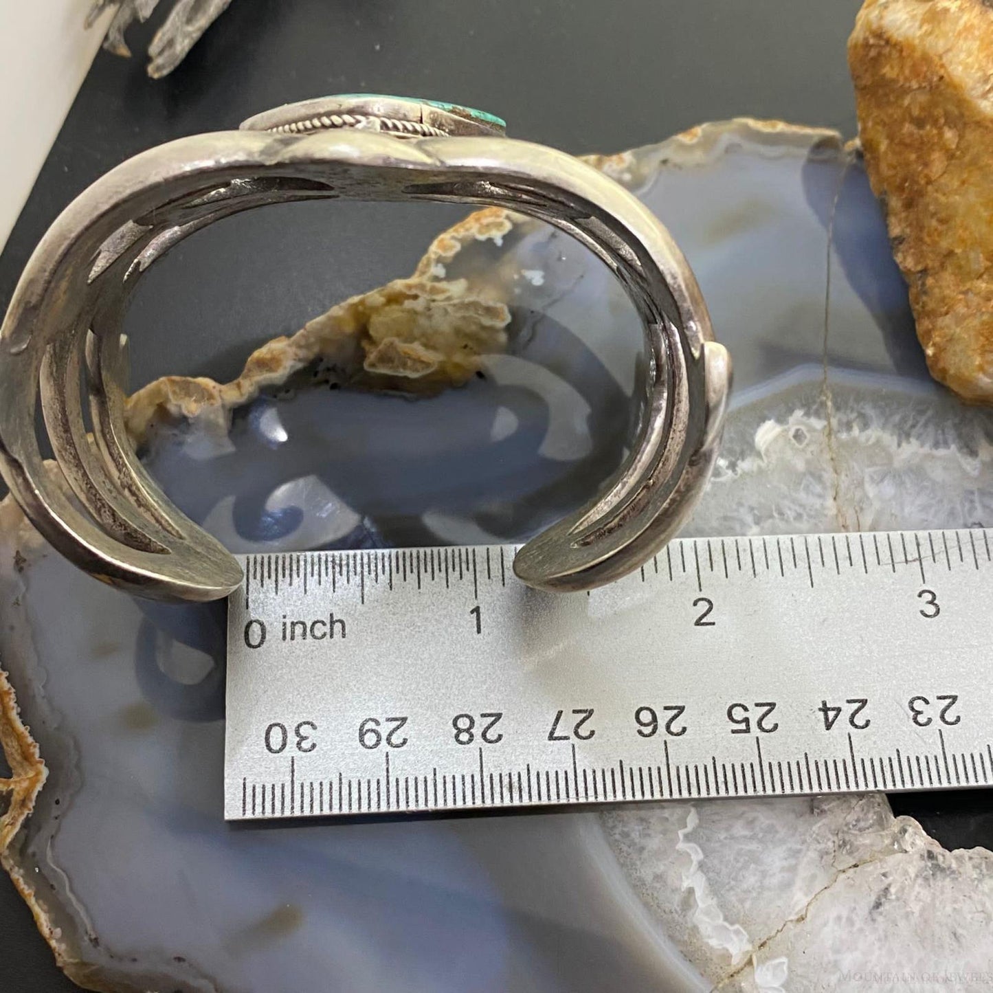 Vintage Native American Silver Sandcast Turquoise Wide Bracelet For Women
