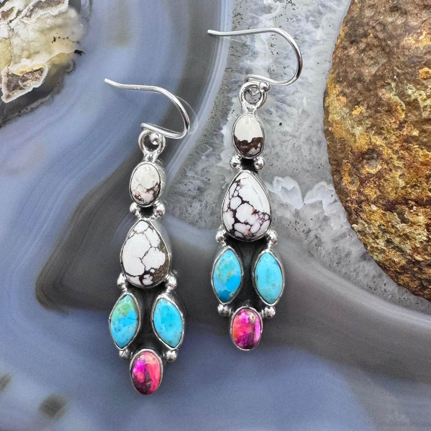 Sterling Silver Southwestern Style Multistone Cluster Dangle Earrings For Women #3