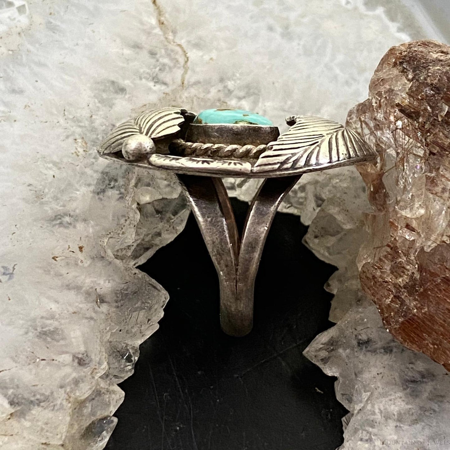 Vintage Native American Silver Turquoise Split Shank Ring Size 6 For Women