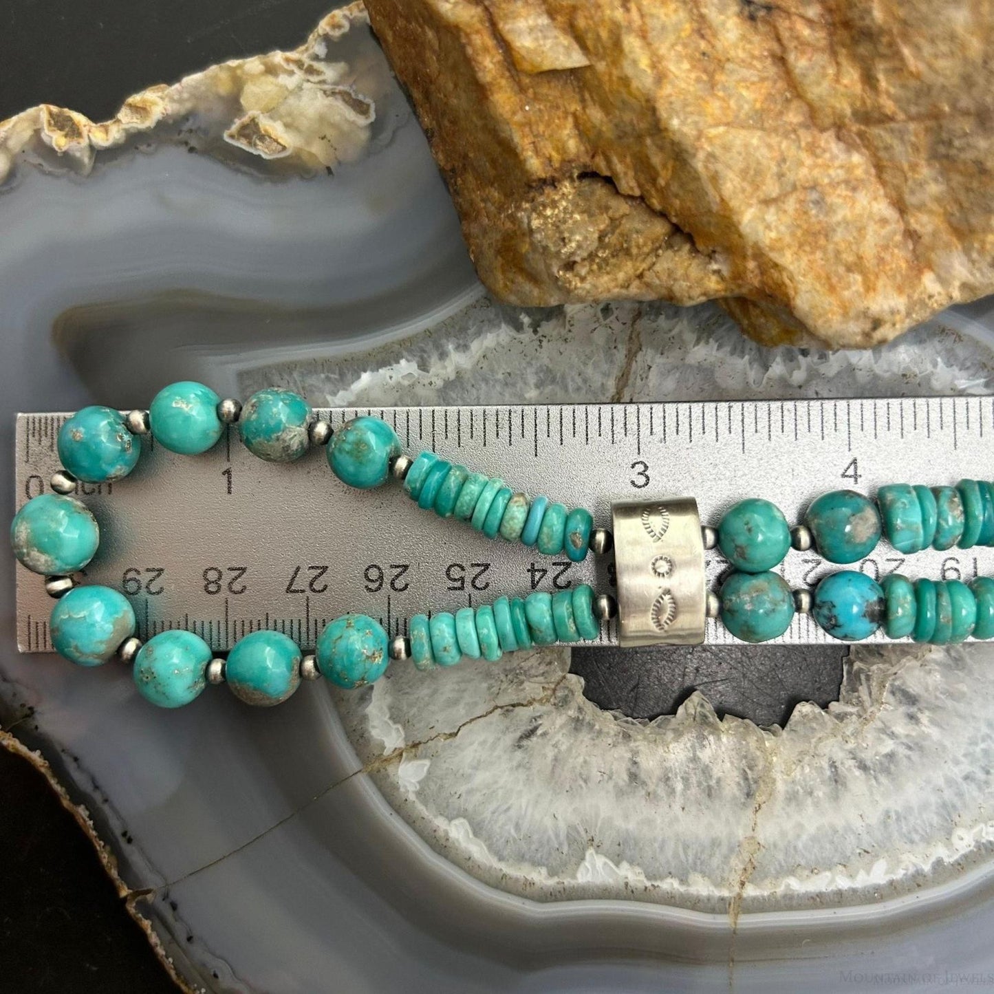 Sterling Silver Southwestern Style Turquoise Beads & Sterling Beads 26"-28" Necklace For Women