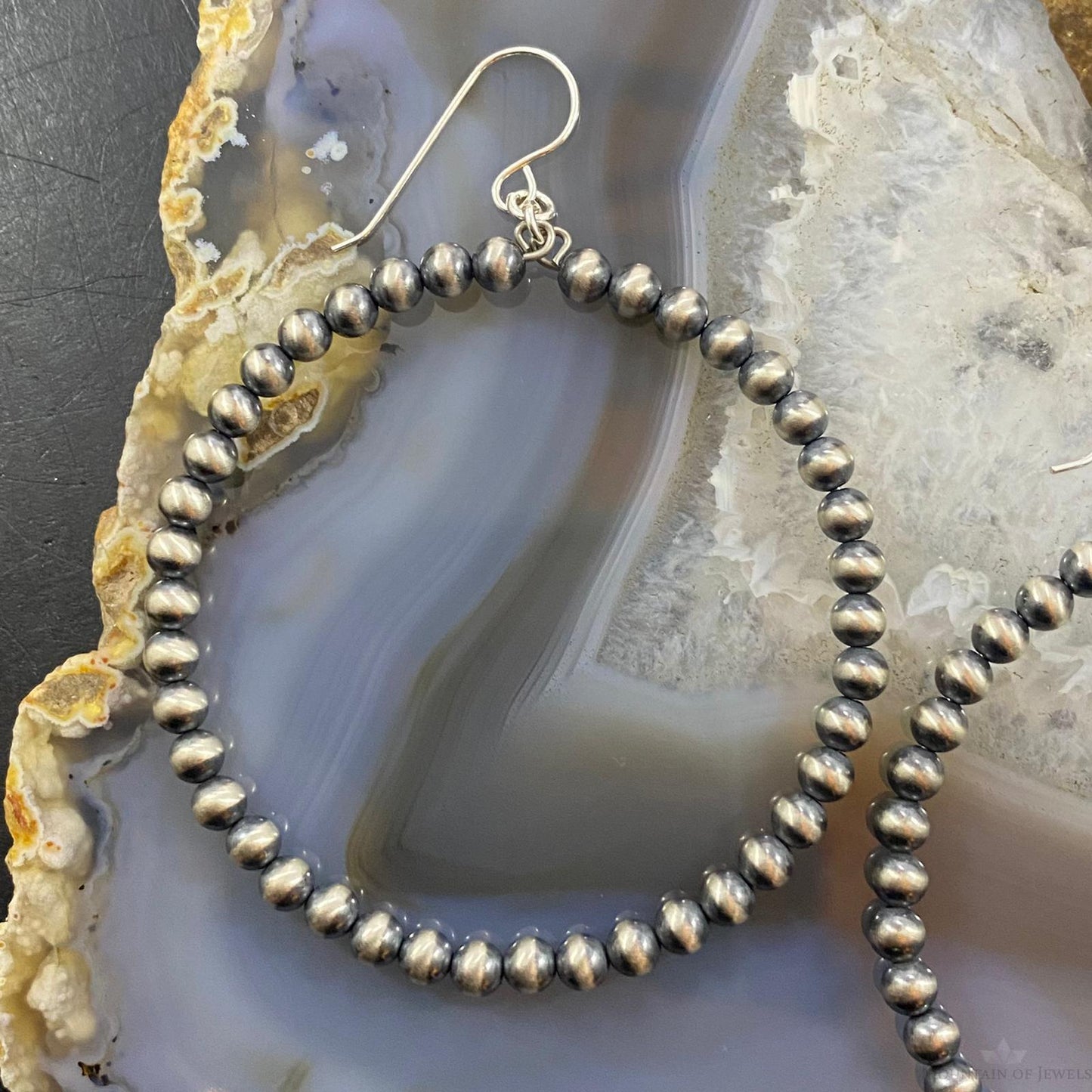 Native American Sterling Silver Navajo Pearl Beads 4mm Hoop Dangle Earrings