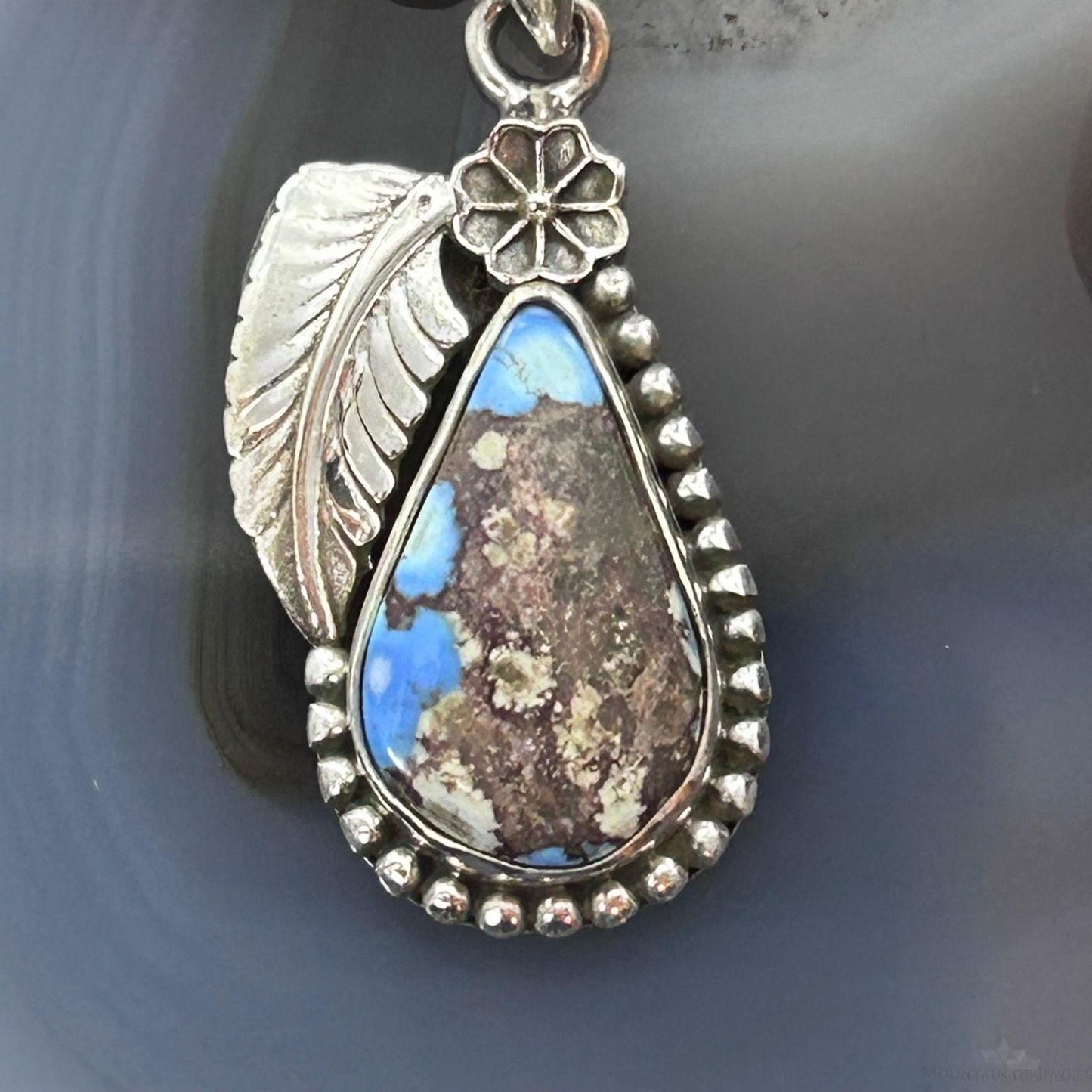 Sterling Silver Southwestern Style Teardrop Golden Hill Turquoise Leaves Pendant For Women