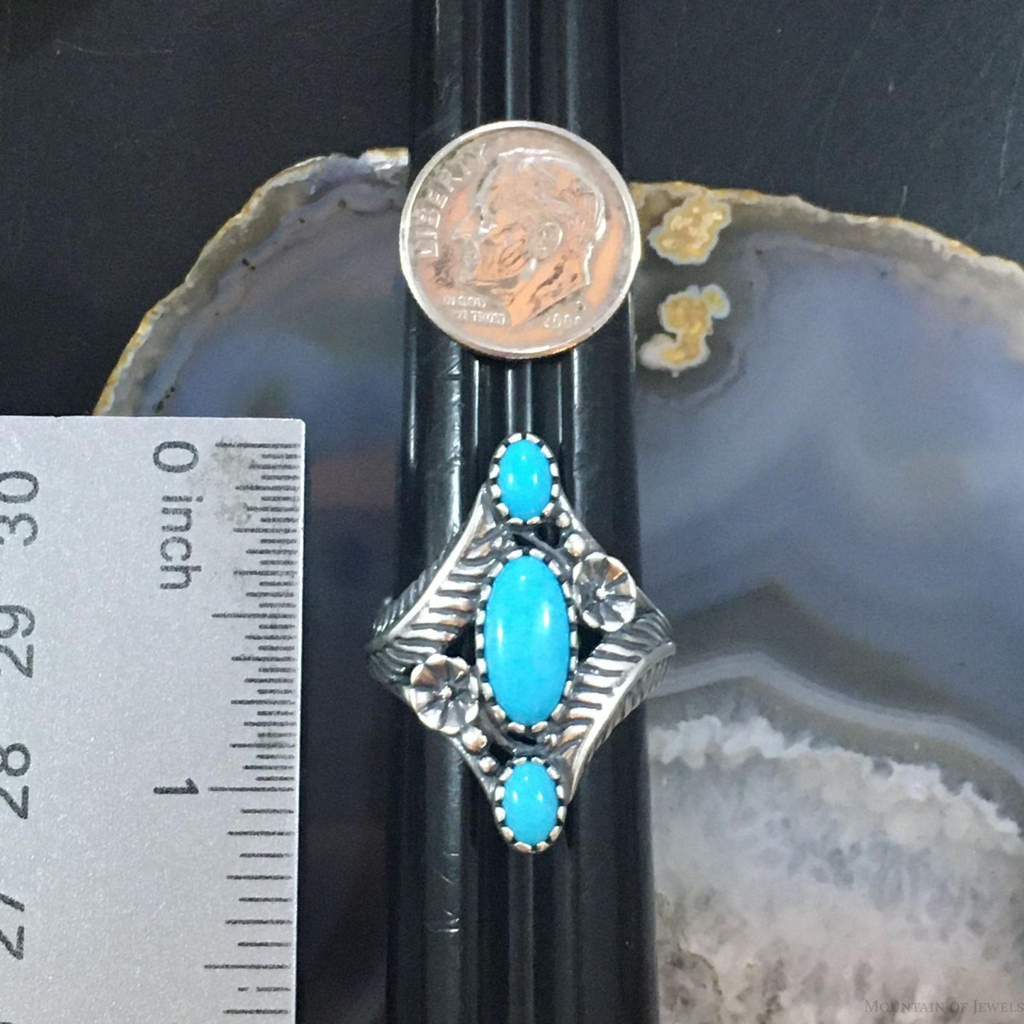 Carolyn Pollack Sterling Silver 3 Sleeping Beauty Turquoise Decorated Ring For Women
