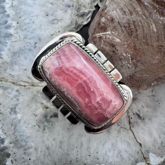 Sterling Silver Southwestern Style Rhodochrosite Bar Ring Size 7.75 For Women