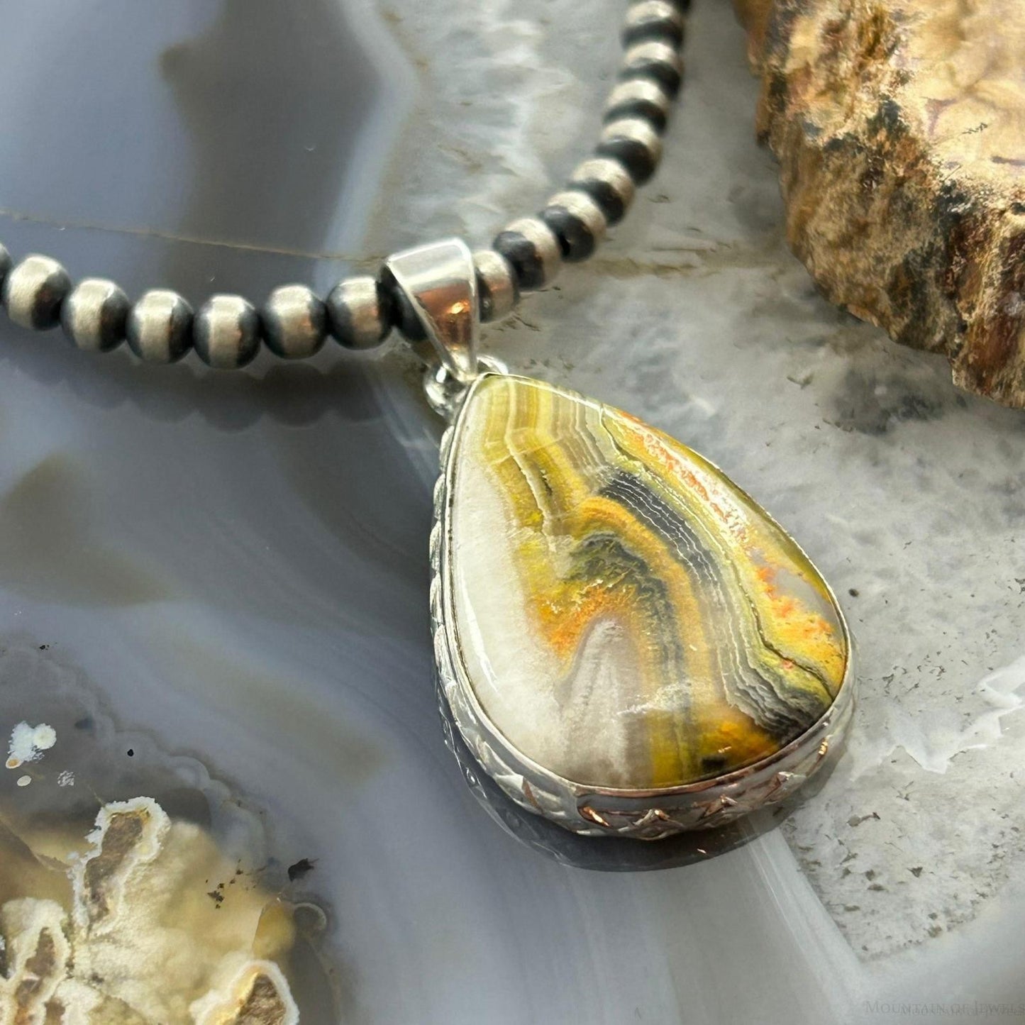 Sterling Silver Southwestern Style Teardrop Bumblebee Jasper Pendant For Women