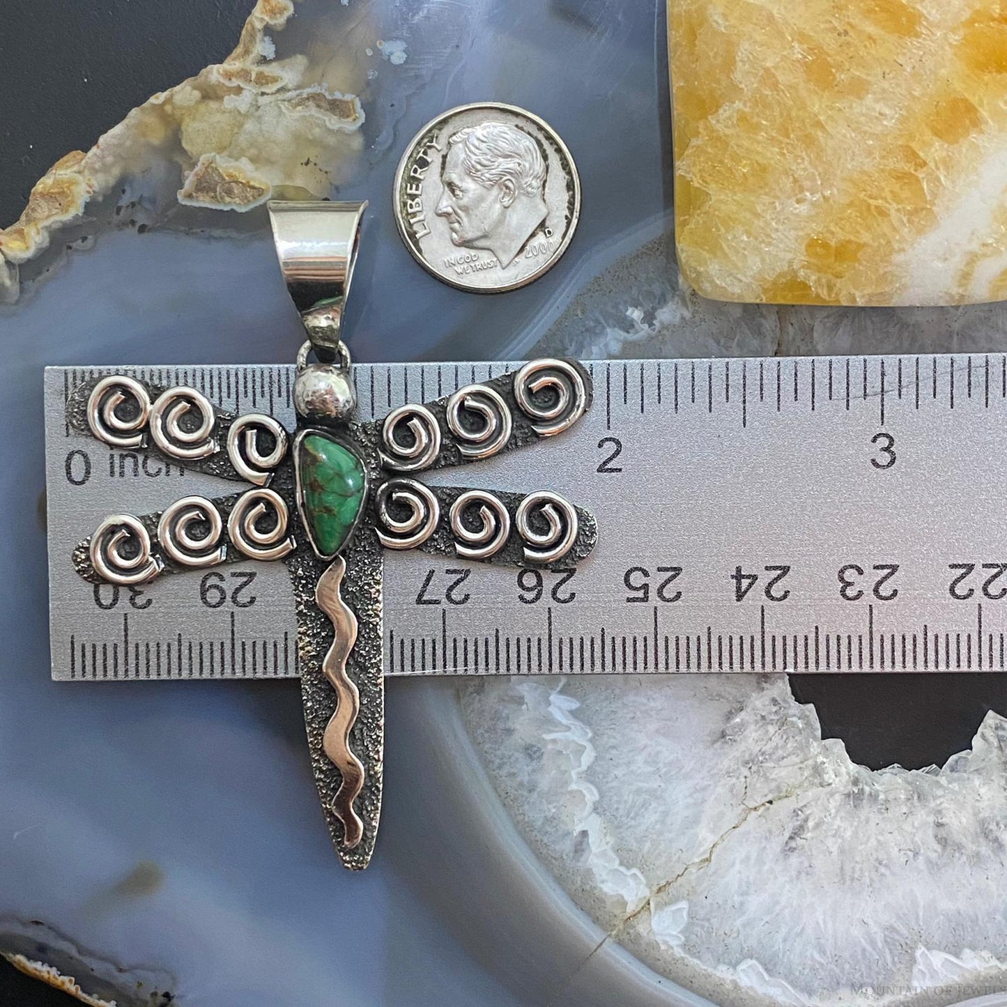 Alex Sanchez Sterling Silver Petroglyph & Turquoise Dragonfly Unisex Pendant #2