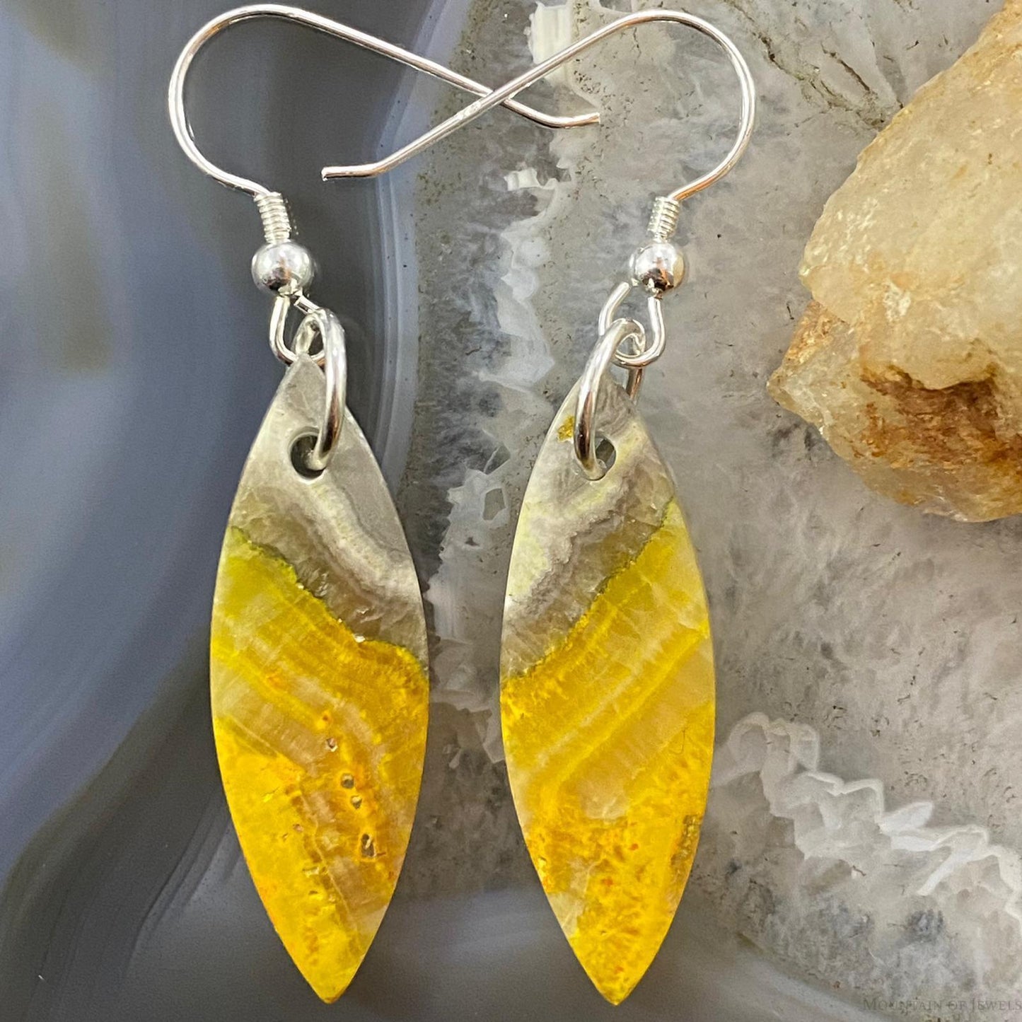 Sterling Silver Marquise Bumblebee Jasper Slab Dangle Earrings For Women #151