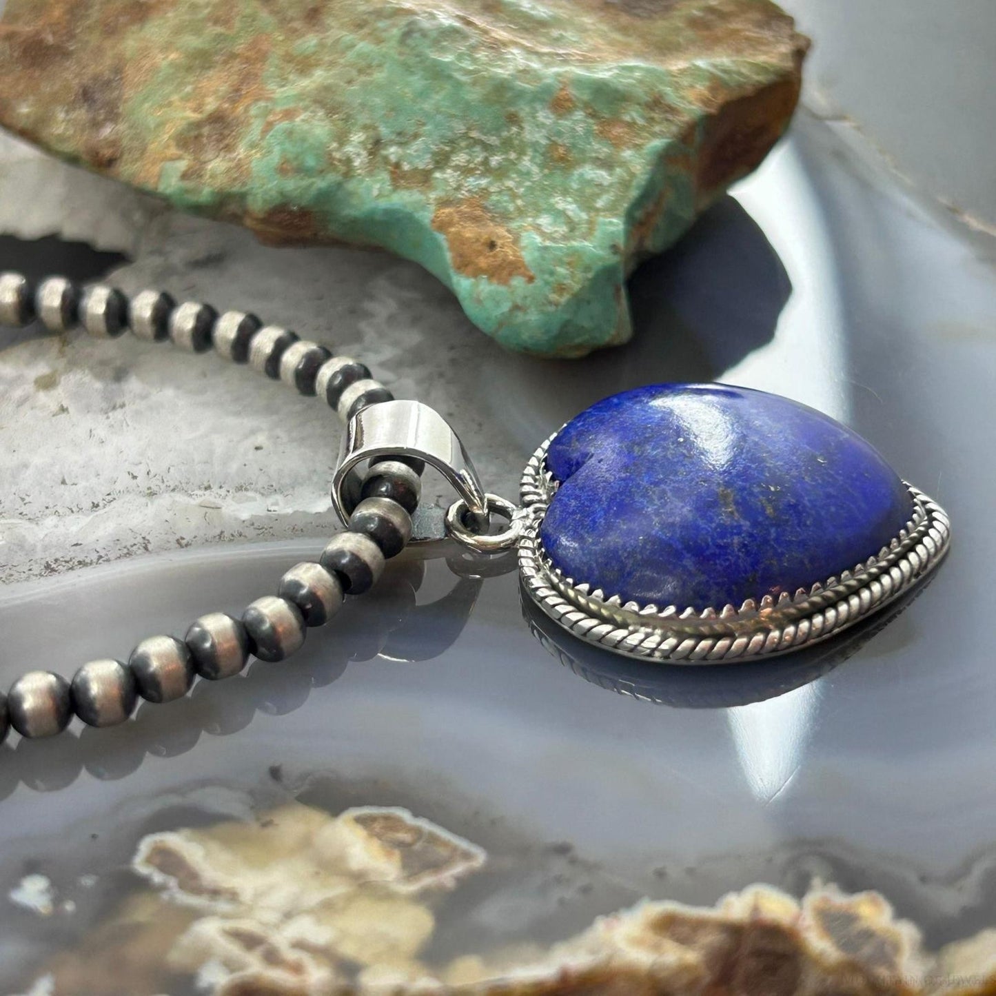Sterling Silver Southwestern Style Lapis Lazuli Heart Pendant For Women #1
