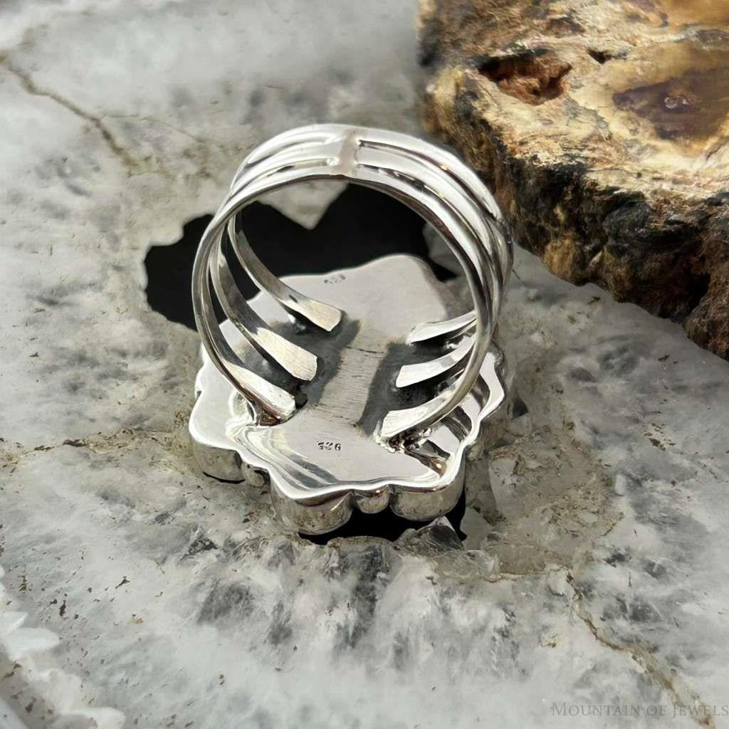 Sterling Silver Southwestern Style Mohave Turquoise Cluster Ring Size 8 For Women