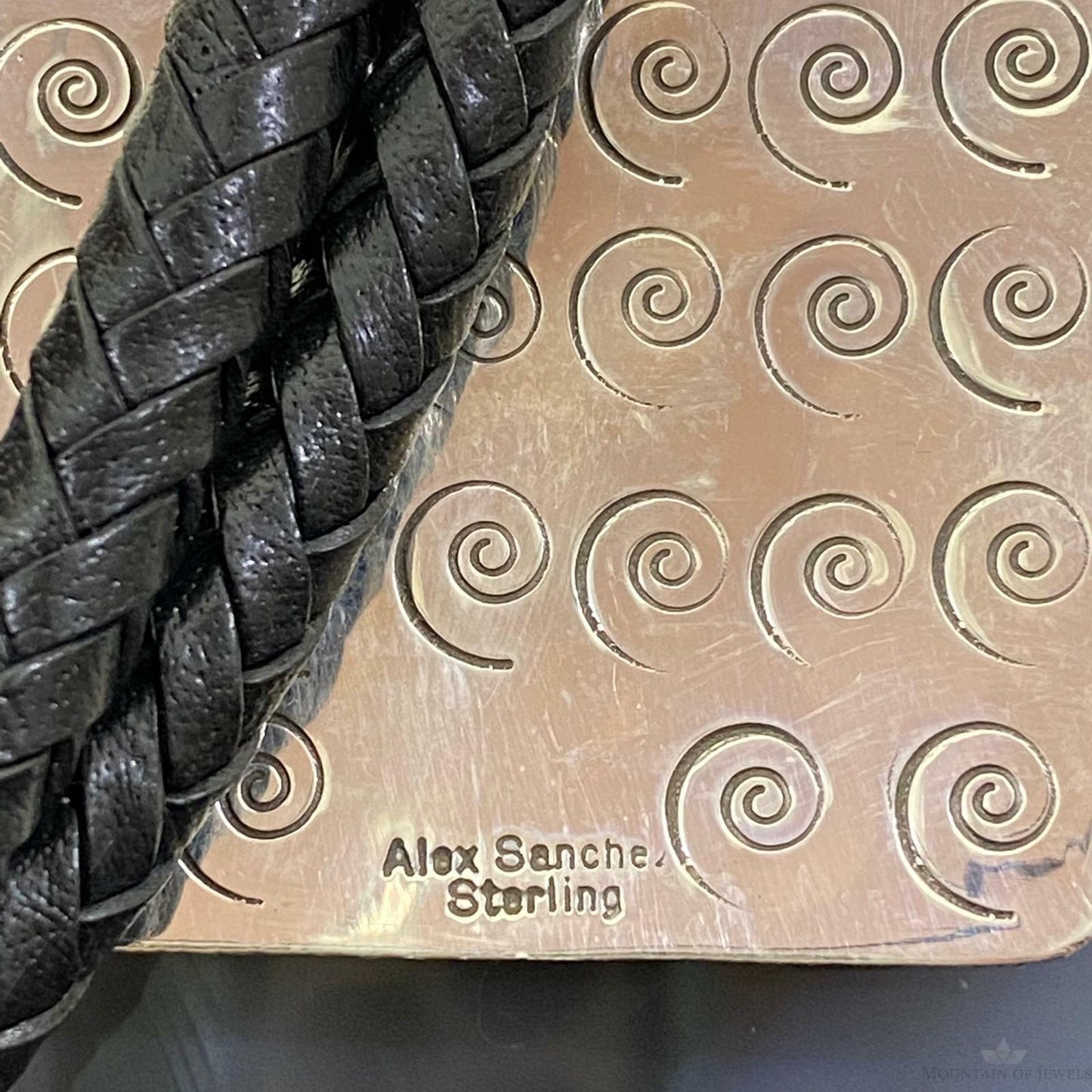 Alex Sanchez Sterling Silver Turquoise & Petroglyph Trapeze Bolo Tie For Men
