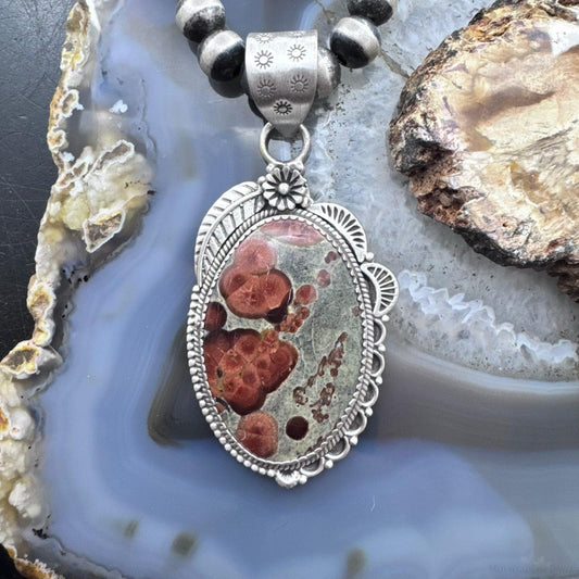 Sterling Silver Southwestern Style Large Oval Peanut Obsidian Pendant For Women