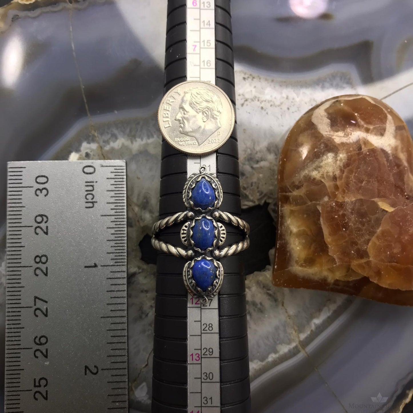 Carolyn Pollack Sterling Silver 3 Denim Lapis Decorated Ring Size 11 For Women