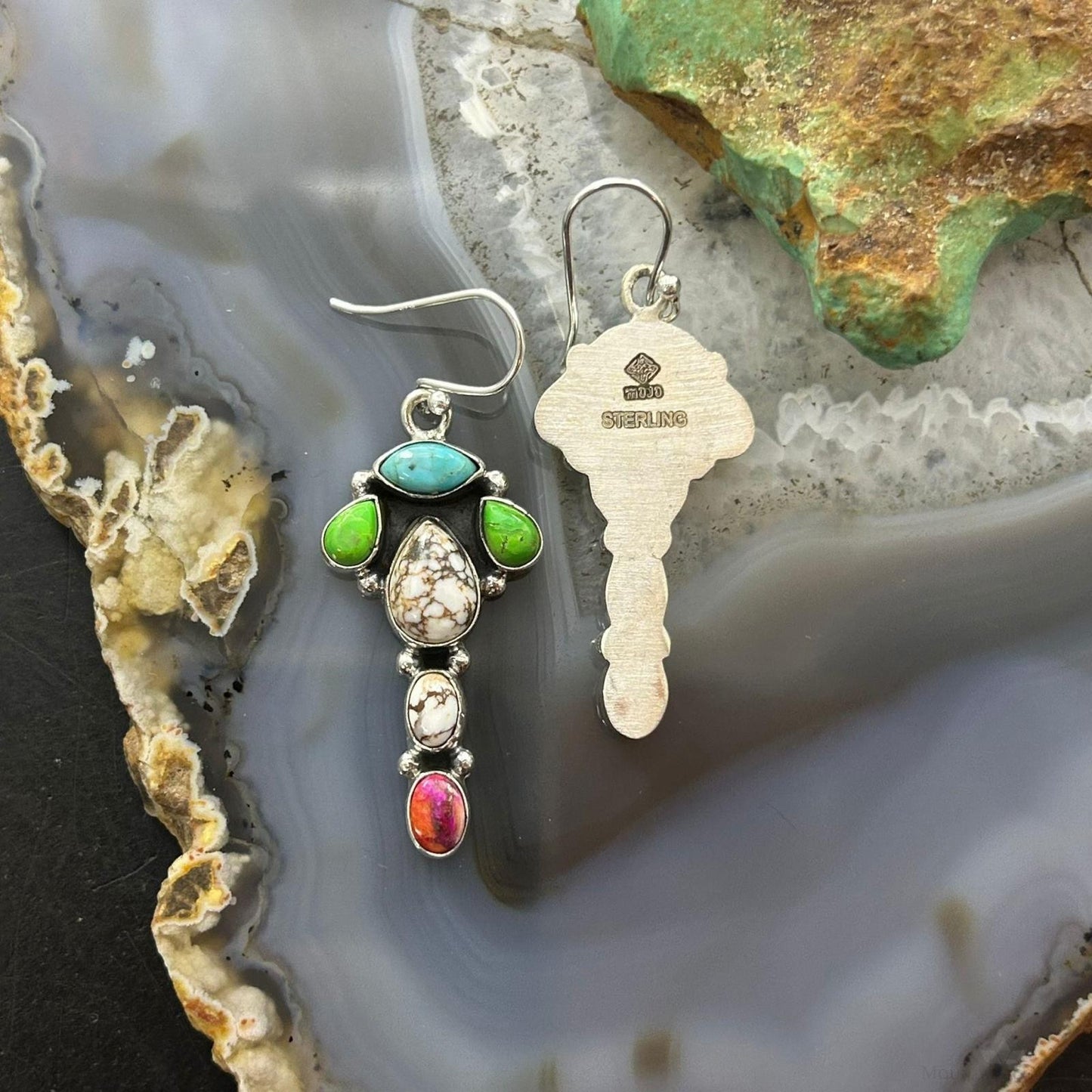 Sterling Silver Southwestern Style Multistone Dangle Earrings For Women #6