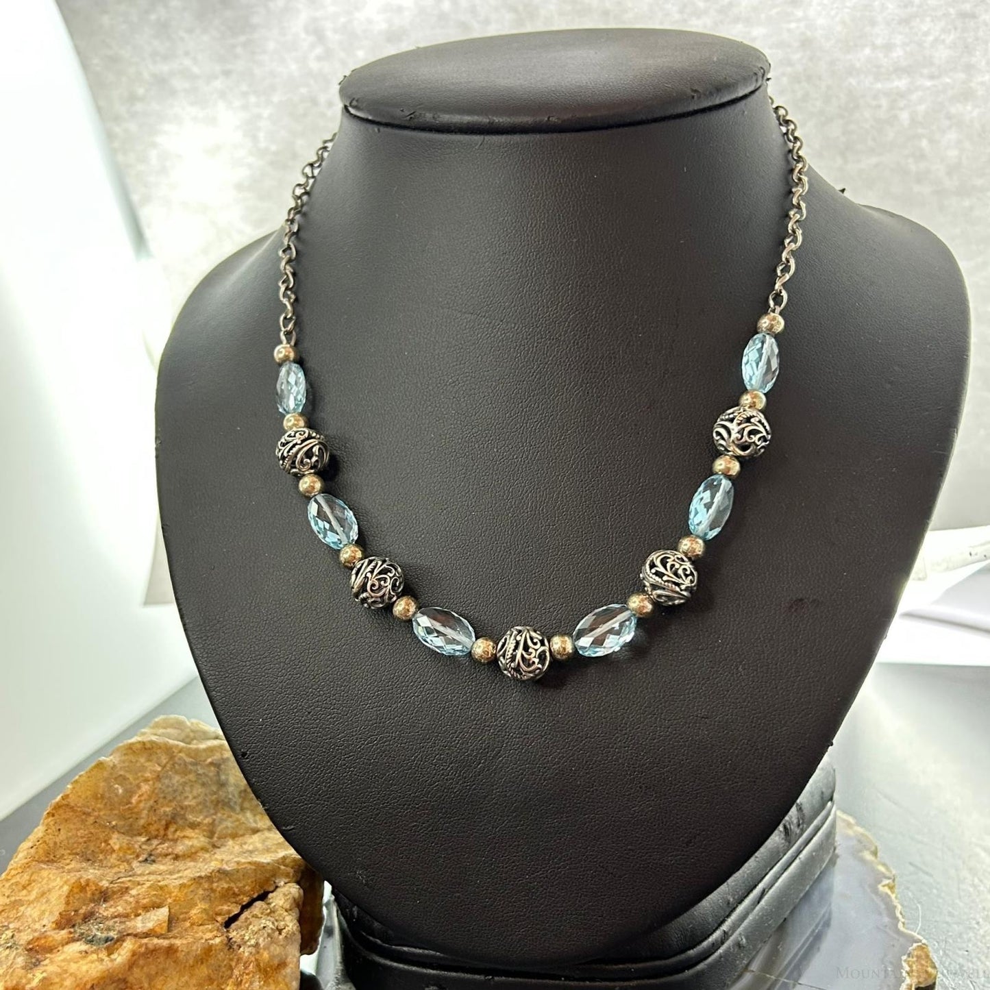 Carolyn Pollack Southwestern Style Sterling Silver Bead and Blue Topaz Necklace For Women