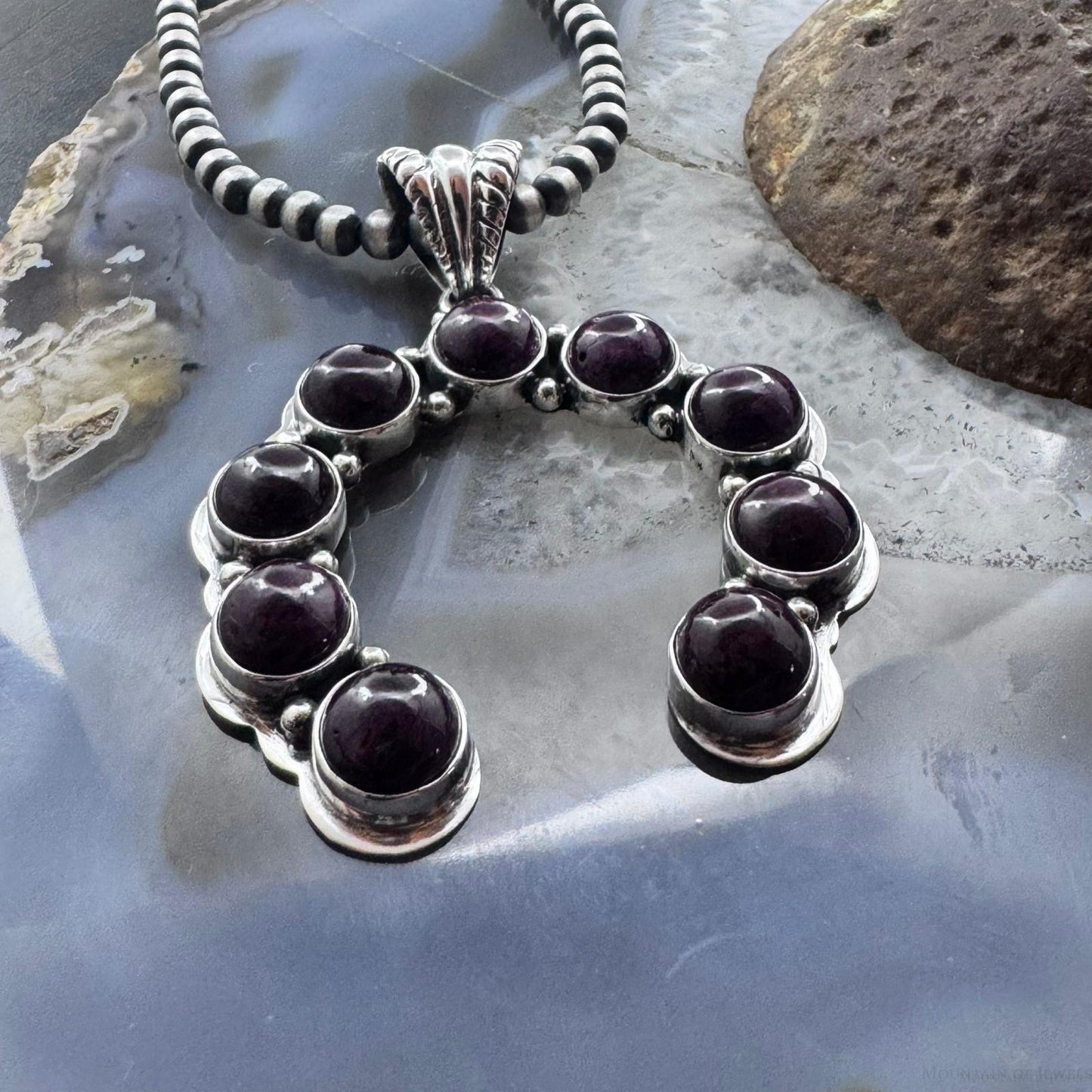 Native American Sterling Silver Rounded Purple Spiny Oyster Naja Pendant For Women