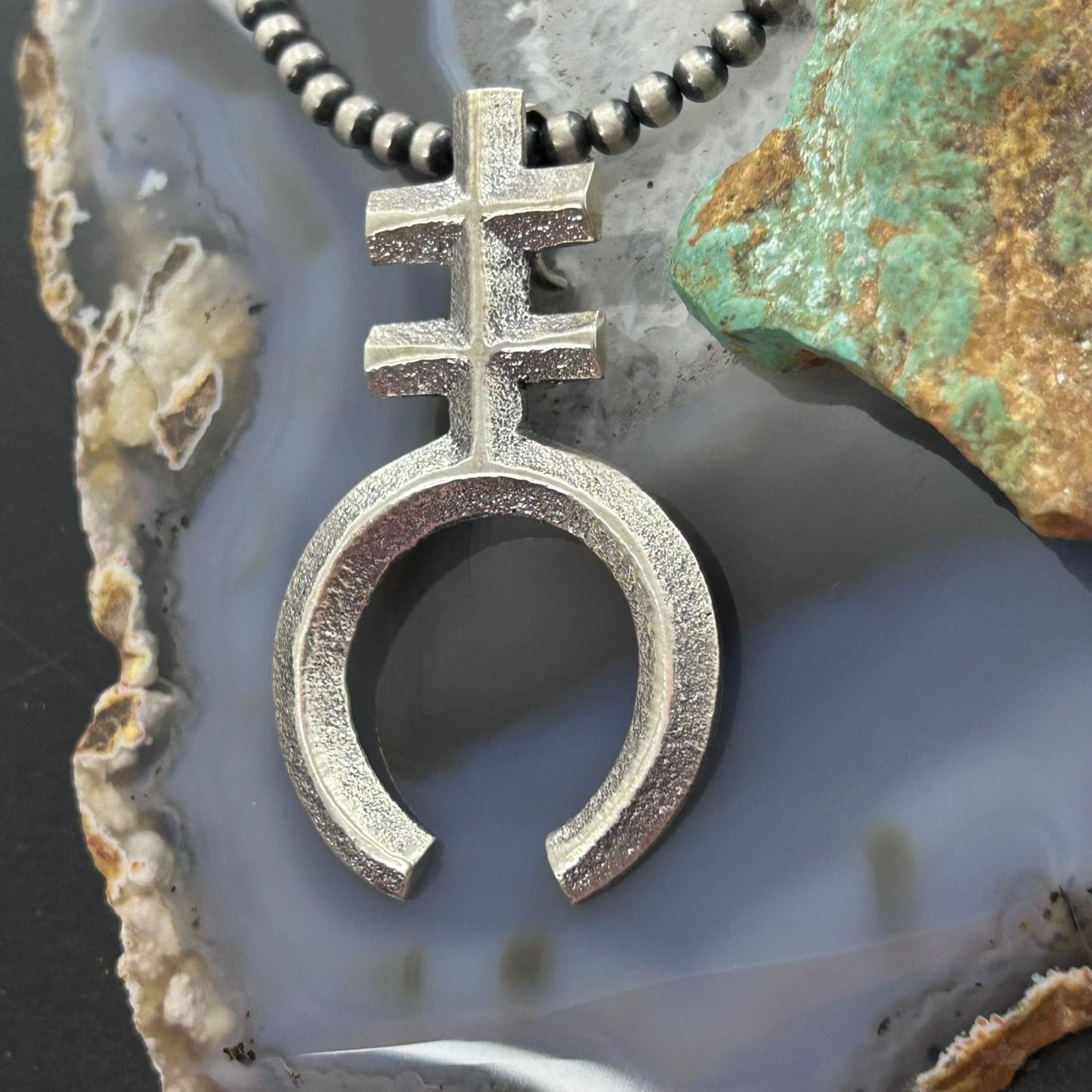 Gary Custer Navajo Sterling Silver Tufa Cast Native Cross Naja Unisex Pendant