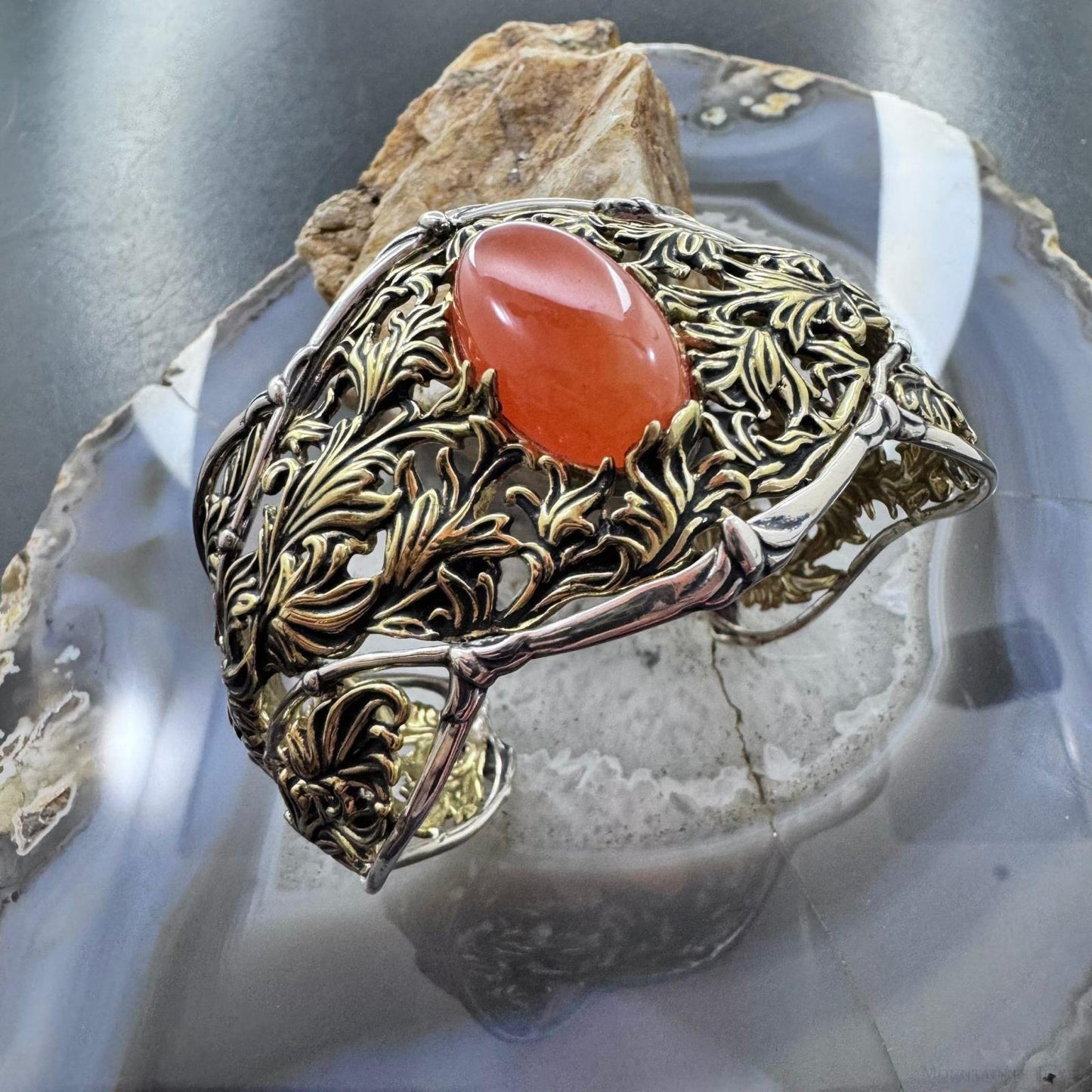Carolyn Pollack Sterling Silver & Brass Oval Carnelian Decorated Bracelet For Women