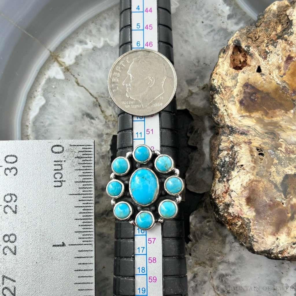 Sterling Silver Southwestern Style Mohave Turquoise Cluster Ring Size 7 For Women