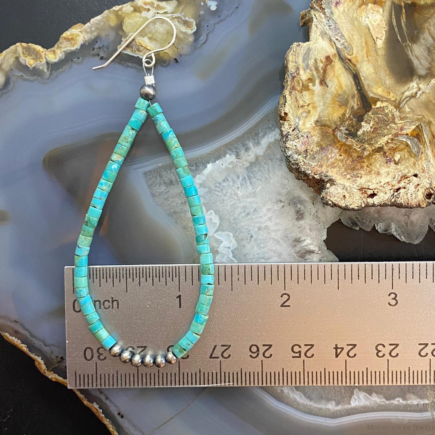 Navajo Pearl Beads & Turquoise Beads 3 mm Sterling Dangle Earrings For Women