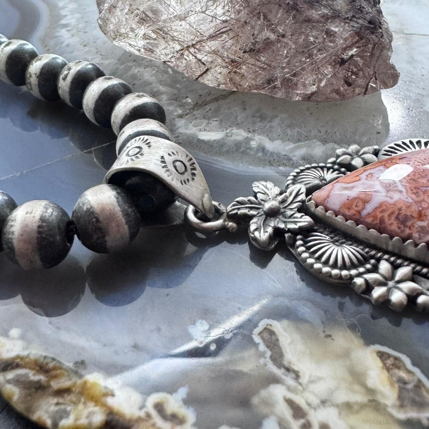 Sterling Silver Southwestern Style Teardrop Red Plum Decorated Pendant For Women