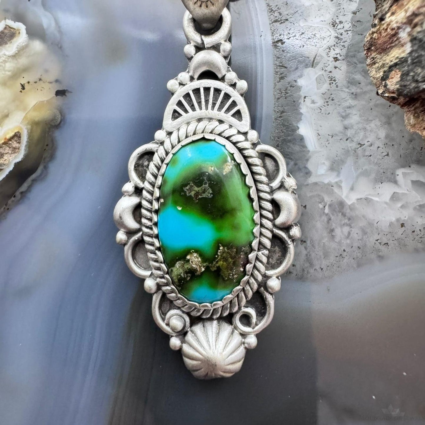 Sterling Silver Southwestern Style Oval Blue Sonora Gold Turquoise Pendant For Women