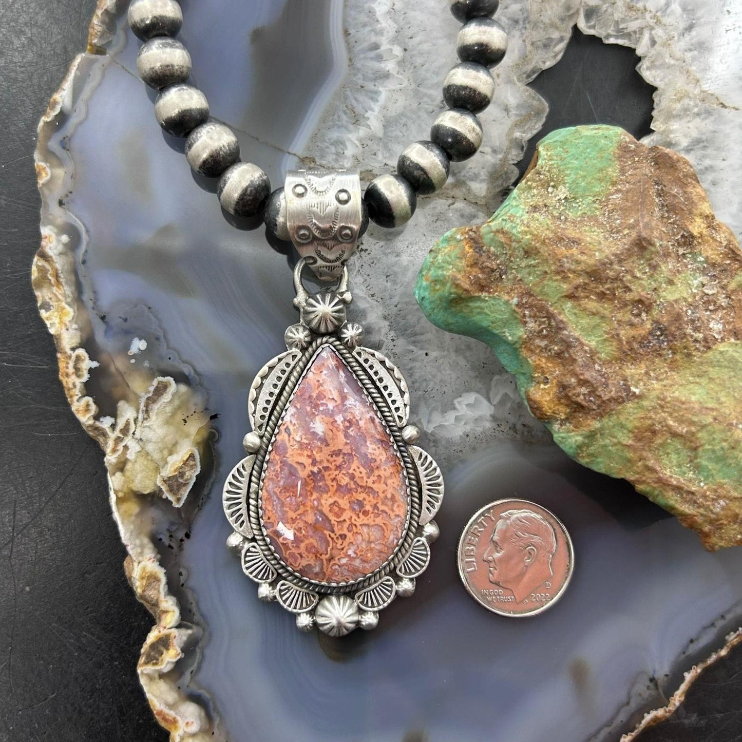 Sterling Silver Southwestern Style Teardrop Red Plum Jasper Decorated Pendant For Women