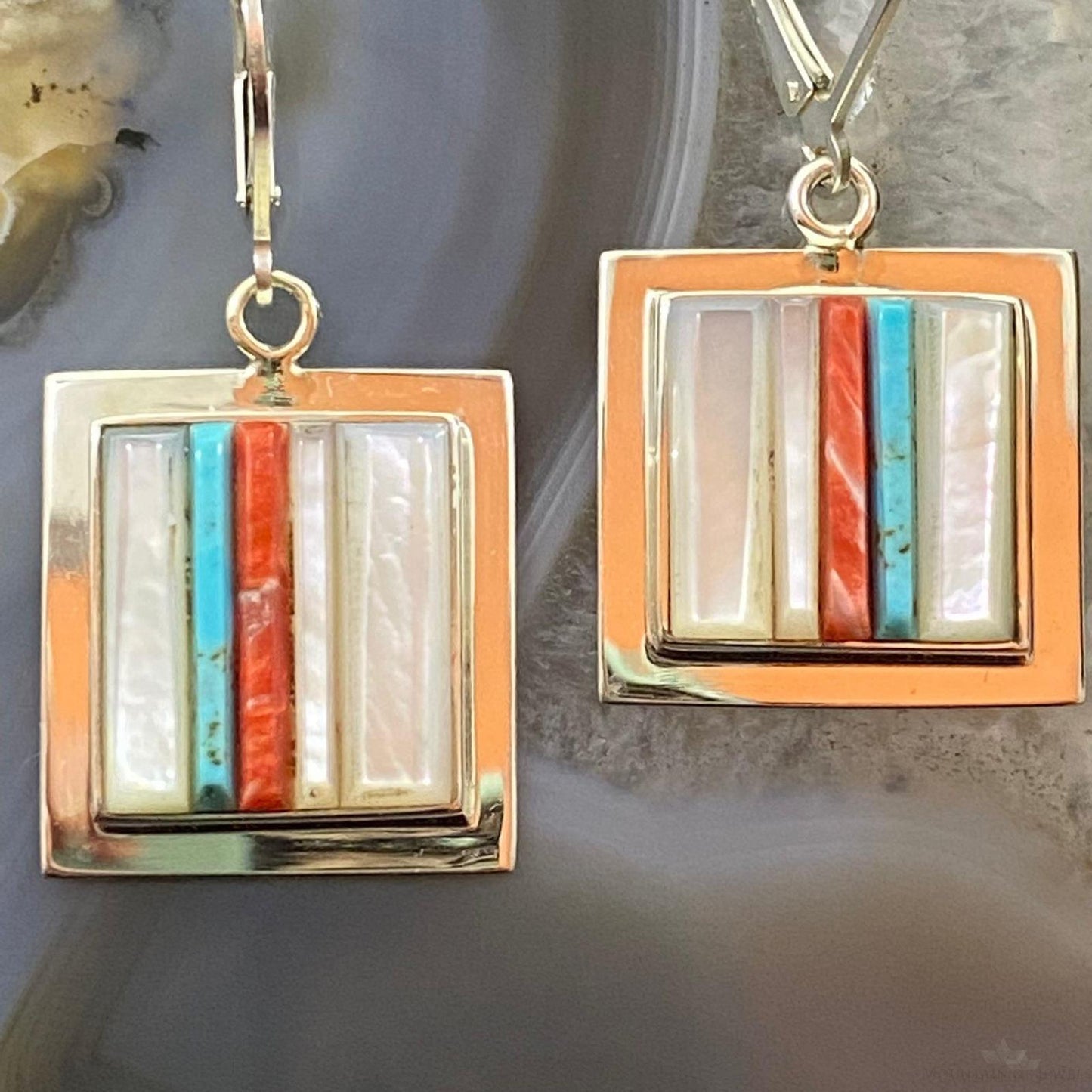 Veronica Benally Native American Silver Multi Stone Cobblestone Dangle Earrings